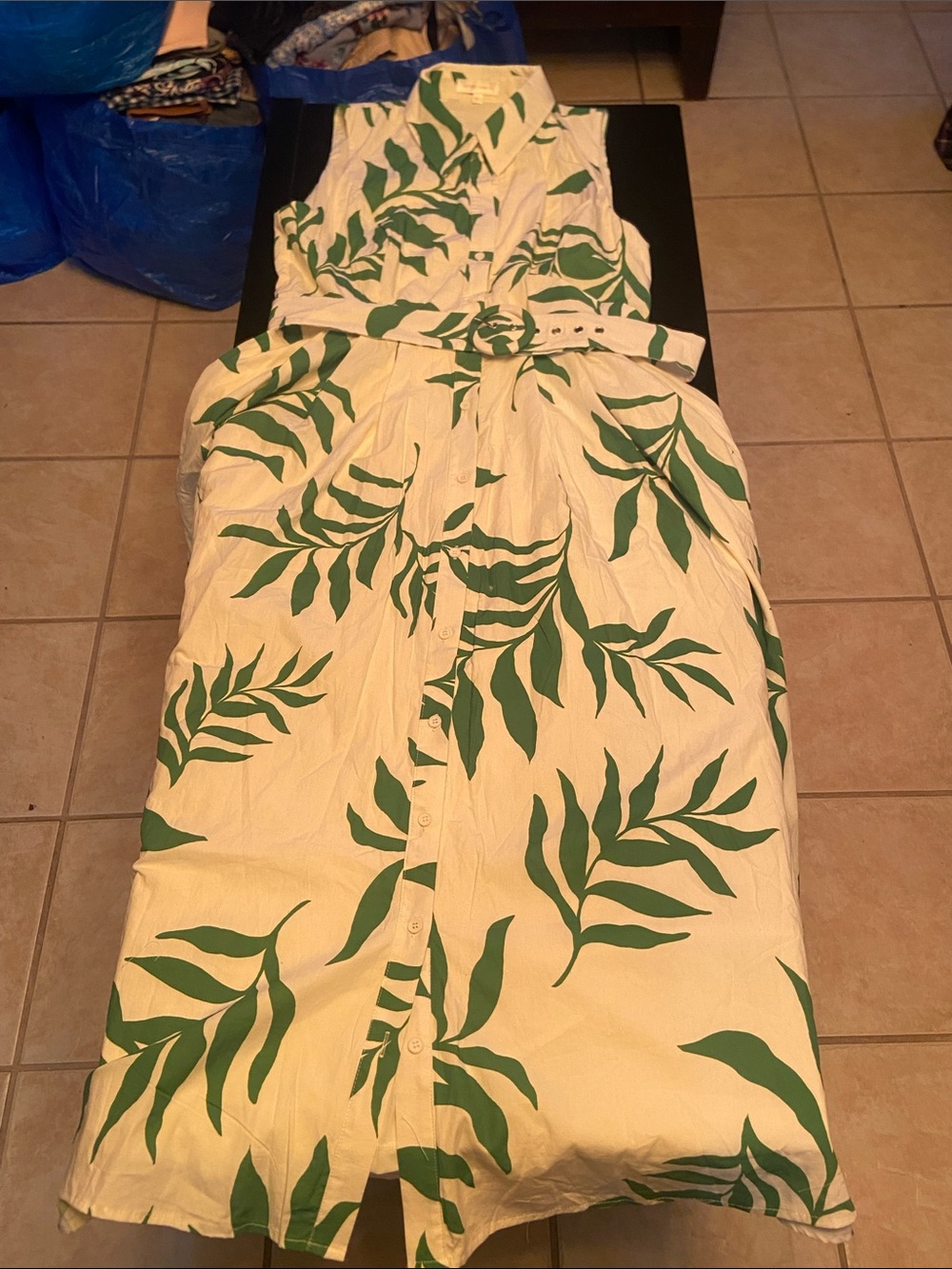 Flying Tomato Cream Maxi Dress with Green Leaf Print
